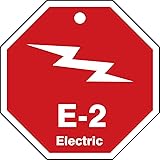 Accuform TDK302VPM Plastic "E-2 Electric" Energy Source Shape ID Tag, 2-1/2" W x 2-1/2" L, White on Red (Pack of 5)