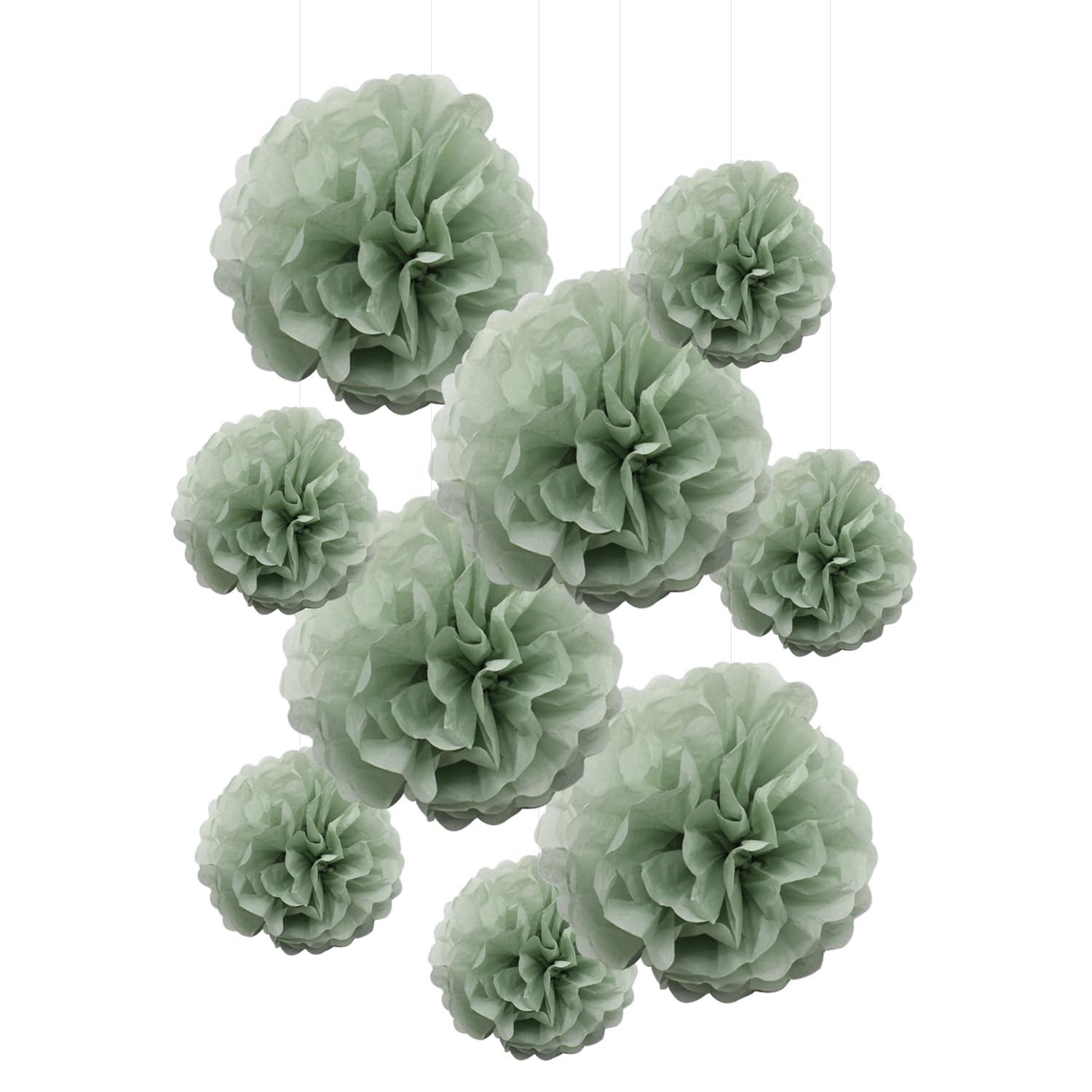 Photo 1 of 9PCS Dusty Sage Green Party Tissue Paper Pom Poms Flowers Boho Rustic Hanging Backdrop Décor for Birthday Wedding Baby Shower Neutral Botanical Greenery Nursery Wild Safari Party
