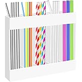 DAOKEY Straw Holder Organizer for Cabinet, Acrylic Drinking Straws Storage Container with Double Sided Adhesive Tape, Reusable Straw Holder for Kitchen Counter Cupboard Door (White)