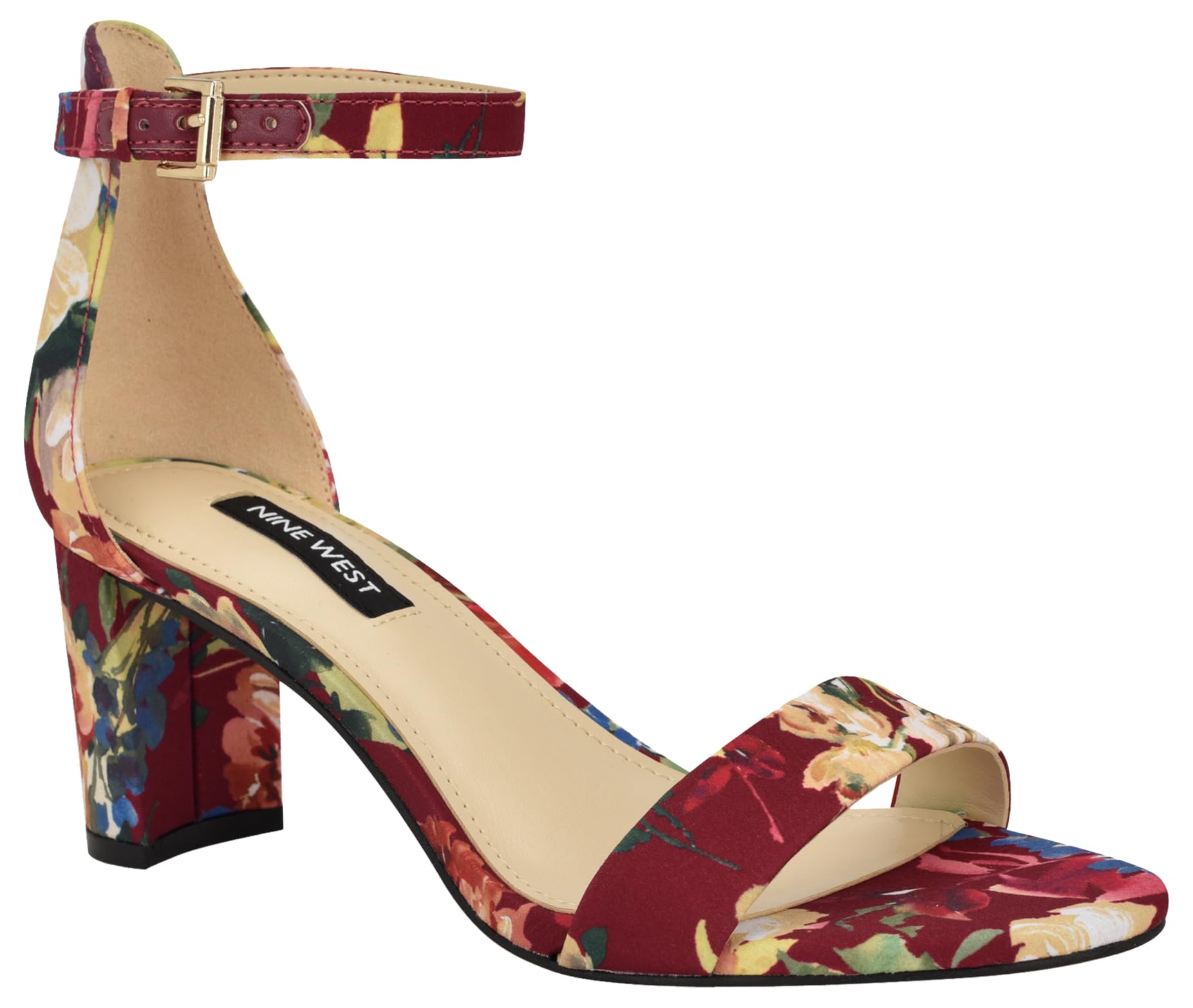 Nine West Women’s Pruce Heeled Sandal, Dark Red Fall Floral Multi 600, 7