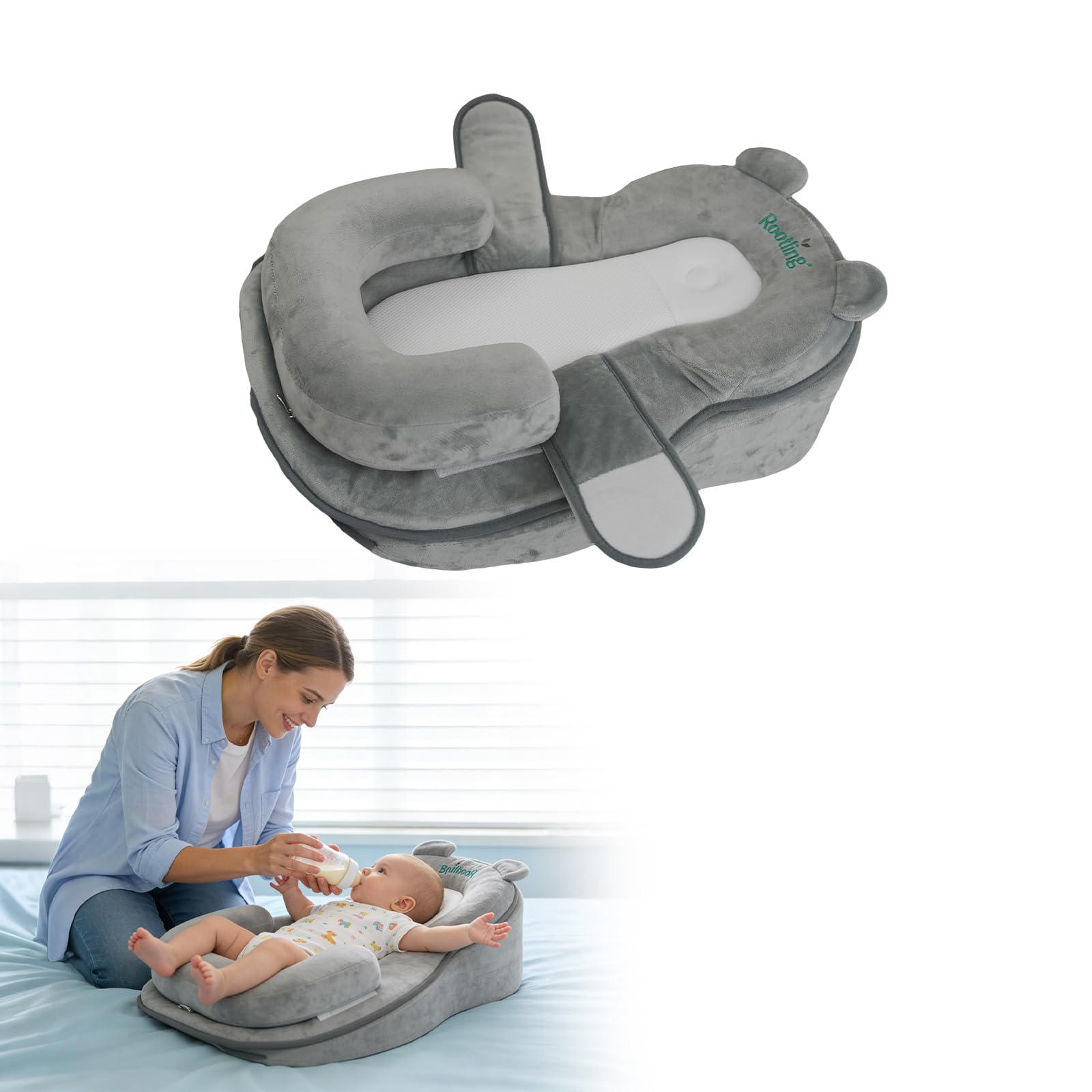 Photo 1 of XFaa Rootling Baby Feeding Pillow, Anti Overflow Feeding Pillow for Reducing Spit-Up, Safety Nursing Pillow, Baby Lounger Reflux Wedge Breastfeeding, Removable top and Bottom
