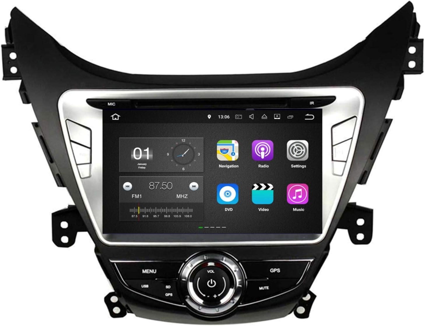 Android 7.1 OS Car GPS Navigation for Hyundai Elantra(2011-2013), 8 Inch Touchscreen DVD Player Radio Bluetooth Head Unit