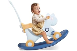 Ancaixin 4 in 1 Rocking Horse for Toddlers 1-3 Years Old, Balance Bike Ride On Toys with Push Handle, Backrest and Balance Board for Baby Girl and Boy, Unicorn Kids Riding Birthday