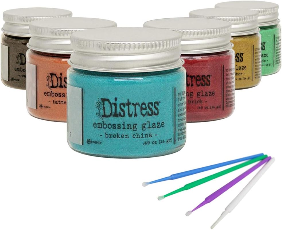 New Ranger Tim Holtz Distress Embossing Glaze - Includes PTP Flash Deals Blending Sticks (6 Bright Collection)