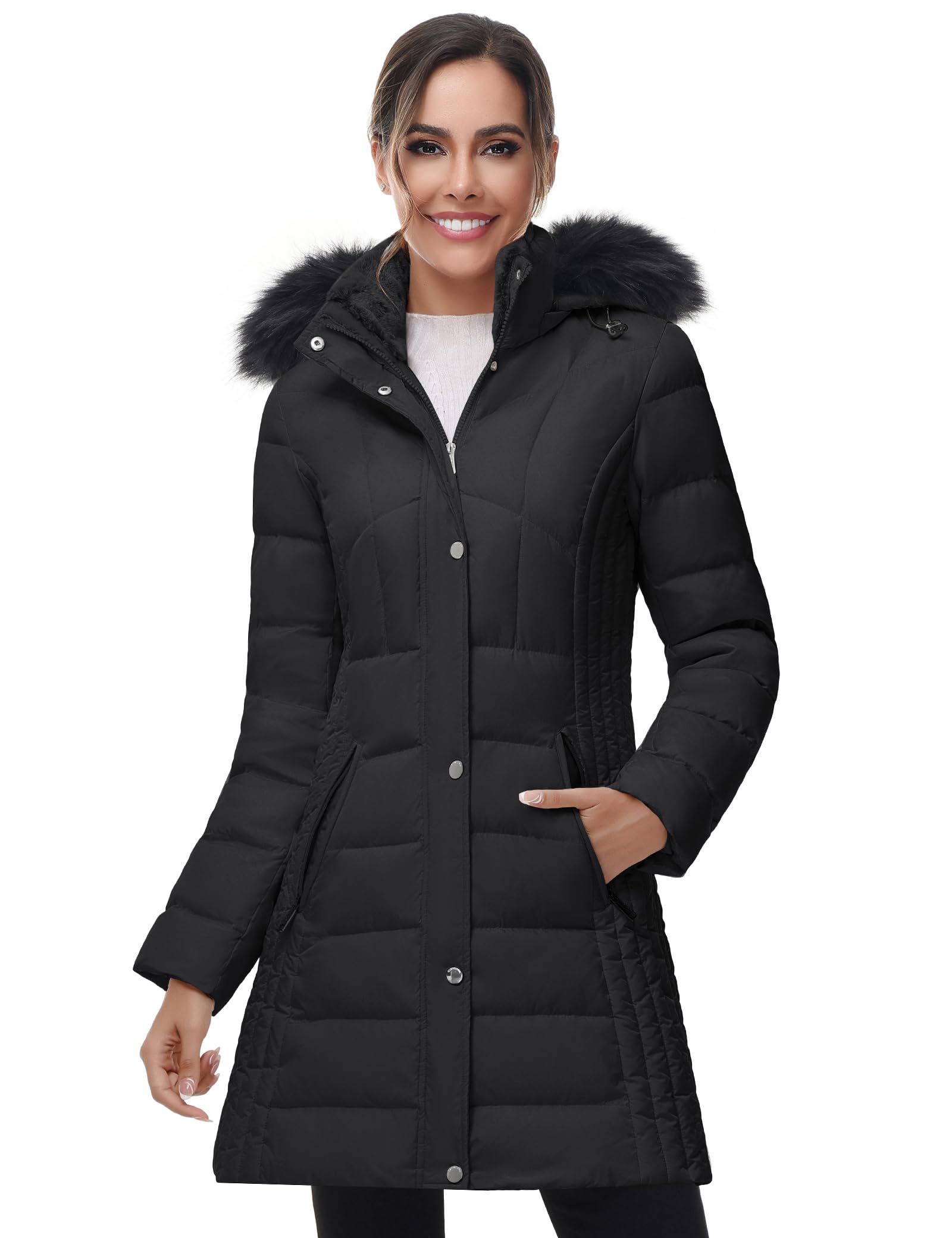 Women's Mid-length Down Jacket Thicker Artificial Large Fur Collar Loose New Ladies Long Down Jacket