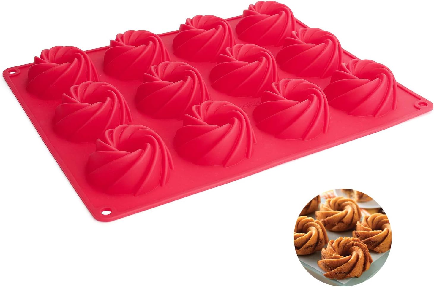 SveBake Mini Gugelhupf Silicone Baking Mould with Non-Stick Coating 32 x 25 x 3 cm Red