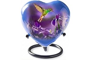 Trupoint Memorials Small Urns for Human Ashes Keepsake, Mini Heart Urn with Stand, Decorative Cremation Urns for Adult Men & Women – Medium Hummingbird Heart Stand
