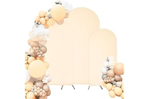 FIVENL Spandex Fitted Wedding Arch Cover Set of 3 Beige Arch Backdrop Cover, Round Top Chiara Backdrop Stand Covers for Wedding Birthday Party Baby Shower Banquet Arch Decoration (Beige, 6FT,6.6FT,7.2FT)