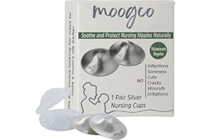 MoogCo The Original Silver Nursing Cups - Nipple Shields for Breastfeeding Newborn - 999k Nipple Cups - Nipple Shield for Nursing Newborn - Silver Nipple Covers for Breastfeeding (Tri-Laminate Silver)