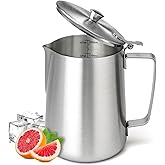 Stainless Steel Pitcher with Lid, 67 oz/2000 ml Large Metal Measuring Cup with Handle, Dual Scale Markings Graduated Beakers, Milk Frothing Jug for Espresso Machines, Latte Art, Iced Tea, Hot Water