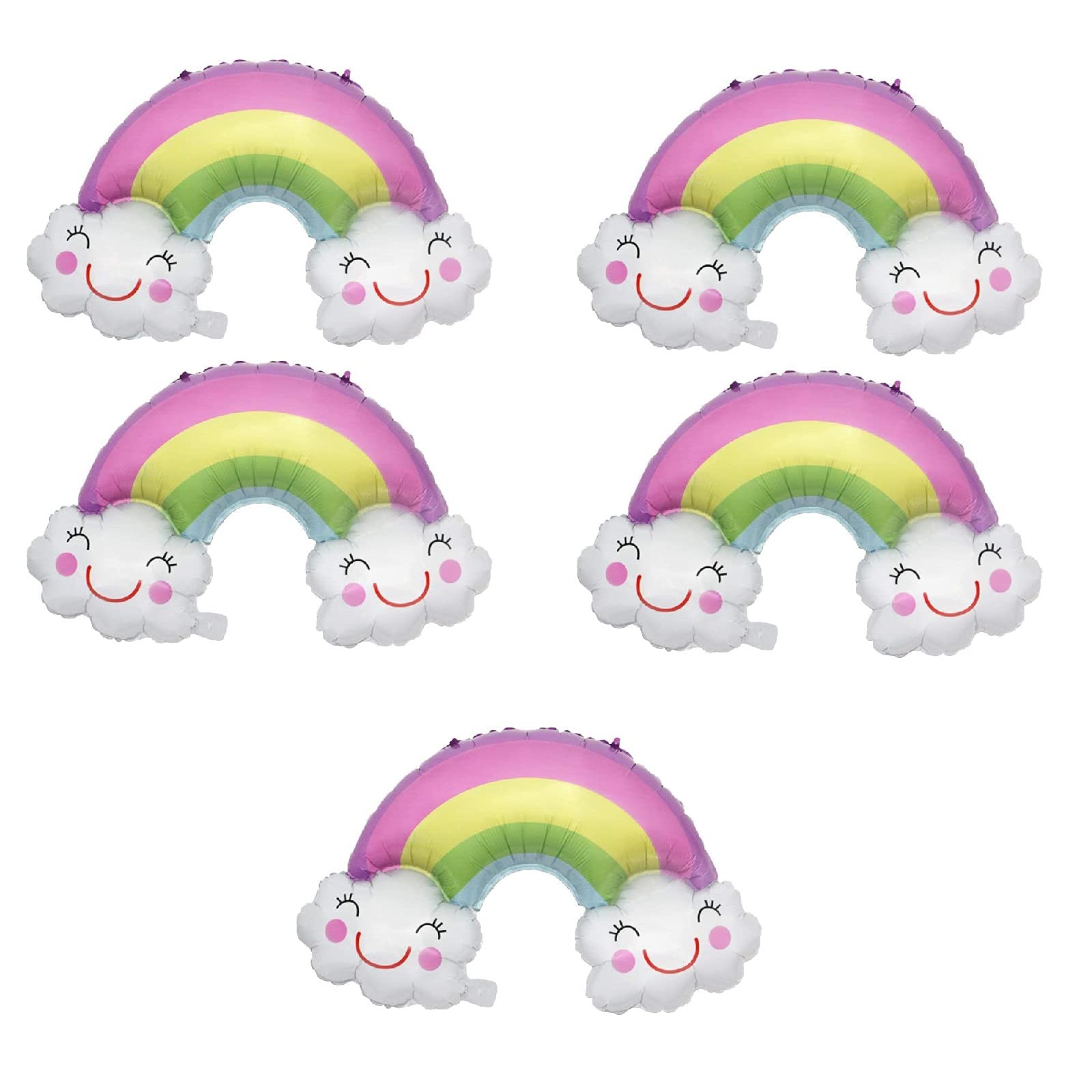 UK Phoenix Foil Rainbow Balloon Smiley Clouds Wedding Party Decoration Air Helium Balloons Cloud Colourful (5pcs x Rainbow Balloons)