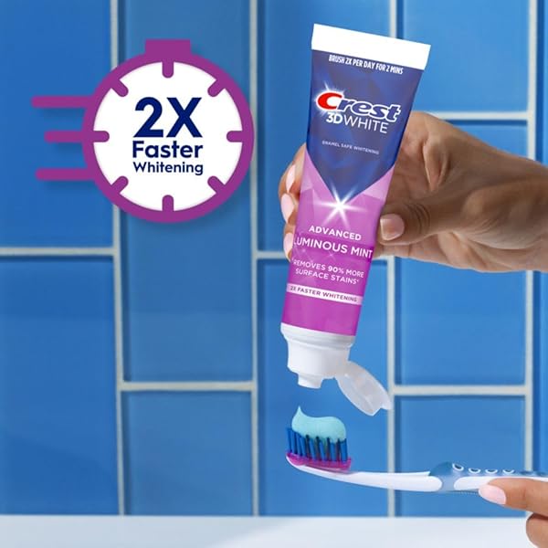 CREST 3D WHITE ADVANCED LUMINOUS MINT TEETH WHITENING TOOTHPASTE, CREST TOOTHPASTE, 3.7 OZ PACK OF 4 – HELPS REMOVE SURFACE STAINS, WHITENS TEETH, STRENGTHENS TOOTH ENAMEL, PROTECTS AGAINST CAVITIES