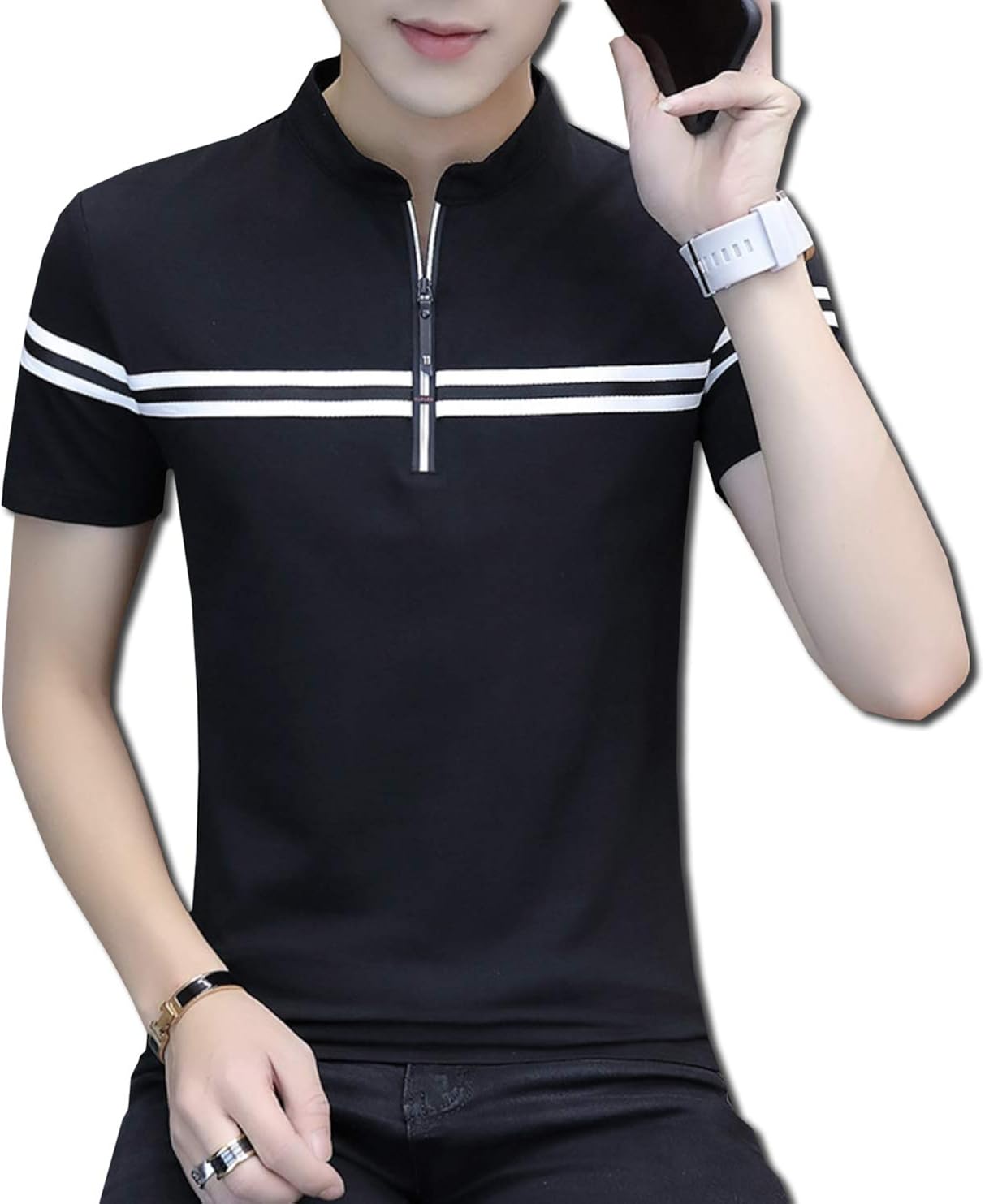 [Bolso] A22 ブラック XL メンズ 紳士 大人 スキッパー ポロシャツ シャツ しゃつ サマー 夏物 夏服 春 春夏 カットソー ビック ビッグ 大きい 大きな おおきい サイズ シルエット トップス 半袖 前あき uネック ハイネック 黒 ボーダー tシャツ ティーシャツ 韓国 風 ビター かっこいい キレイ目 綺麗目 おしゃれ お洒落 ゴルフ ウェア ルーム ウエア 私服 インナー