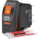 Nilight UTV Rear Lights Rocker Switch w/Orange Backlit On Off 5 PIN | SPST LED Light Bar Switches 12V 24V Compatible for Polaris RZR Can-Am ATVs UTVs Cars Trucks RVs