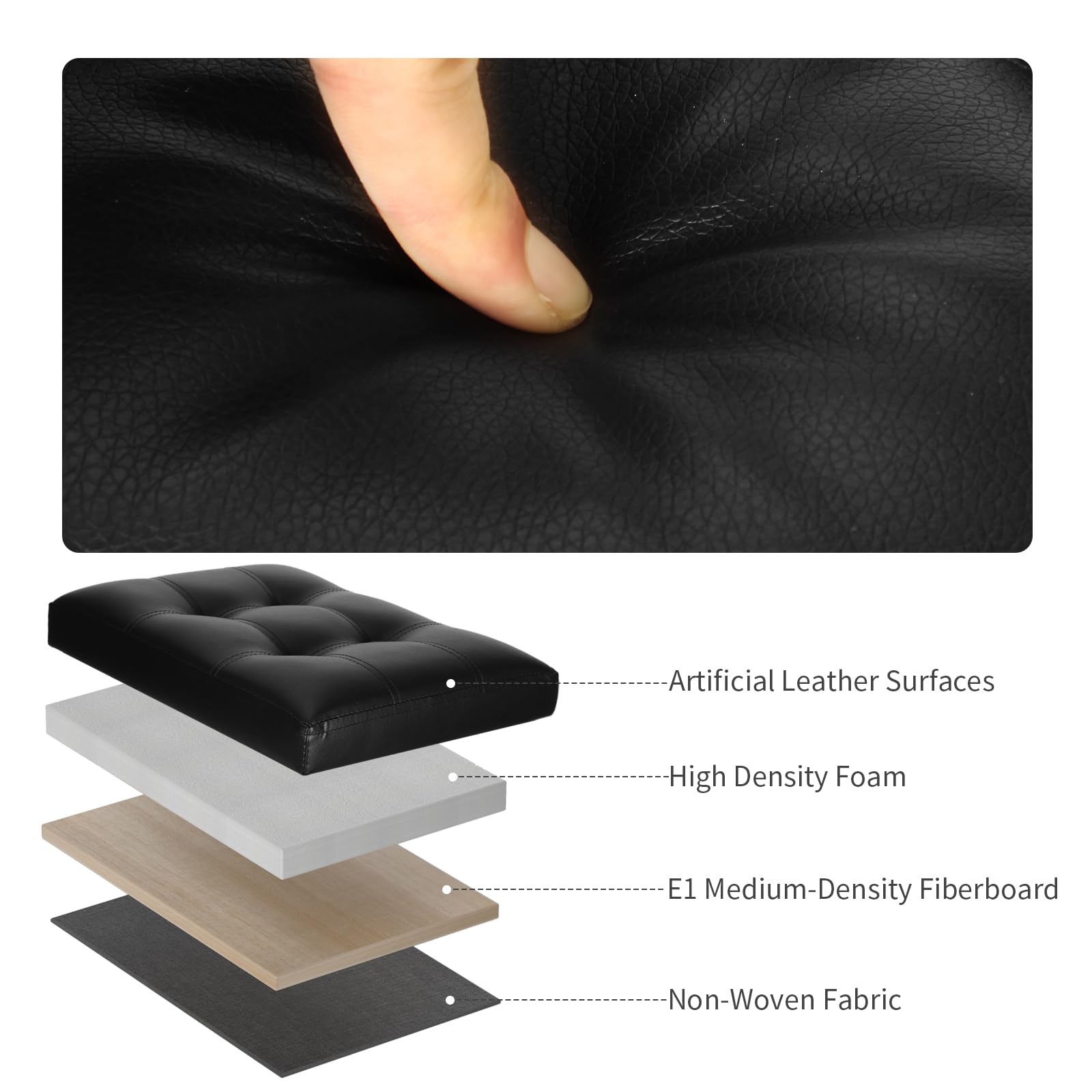 BelugaHelper Storage Ottoman Foot Rest Stool with Thicker Foam Padded Seat. Foldable Leather Footstool Bench. Small Ottoman with Storage for Living Room Bedroom Coffee Table 350 lbs, 17x13x13in, Black - Image 8