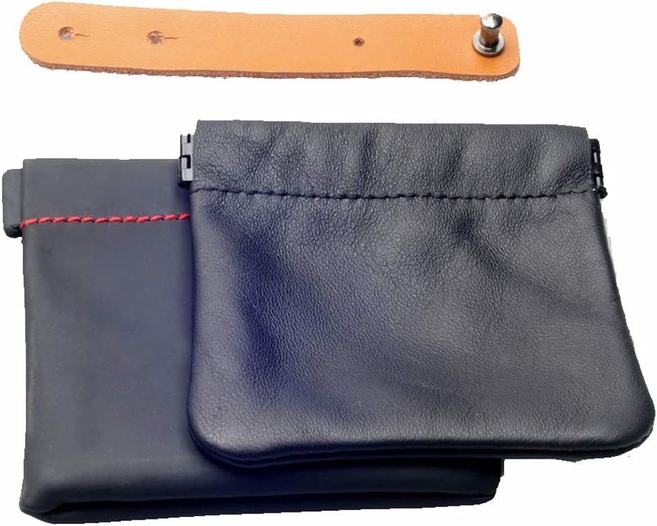 A Genuine Leather Squeeze Coin Purse Change Holder，A waterproof bag for Earbud,Snap Spring Closure ,A Ties Leather Cord Organizer snap pouch