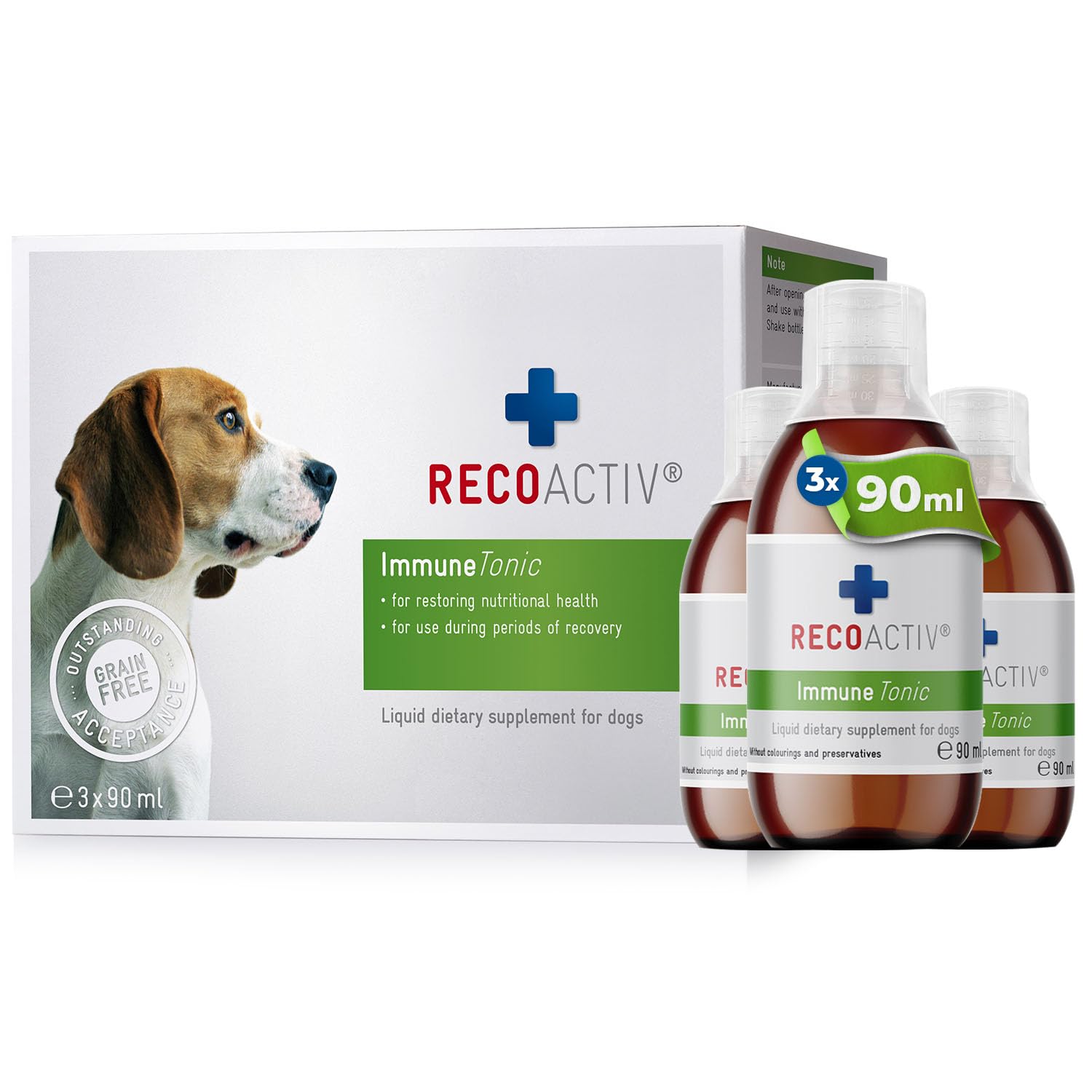 RECOACTIV Immune Tonic for dogs, 3 x 90 ml, dietary restoration for low appetite, liquid nutritional supplement for dogs