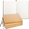 ZEAYEA 4 Pack A5 Blank Notebook Journal, 6 x 8.5 Inch Hardcover Notebook, 120 Sheets/ 240 Pages Per Book, 100gsm Thick Paper, Kraft Unlined Sketch Book for Student, Office, School and Journal Refills