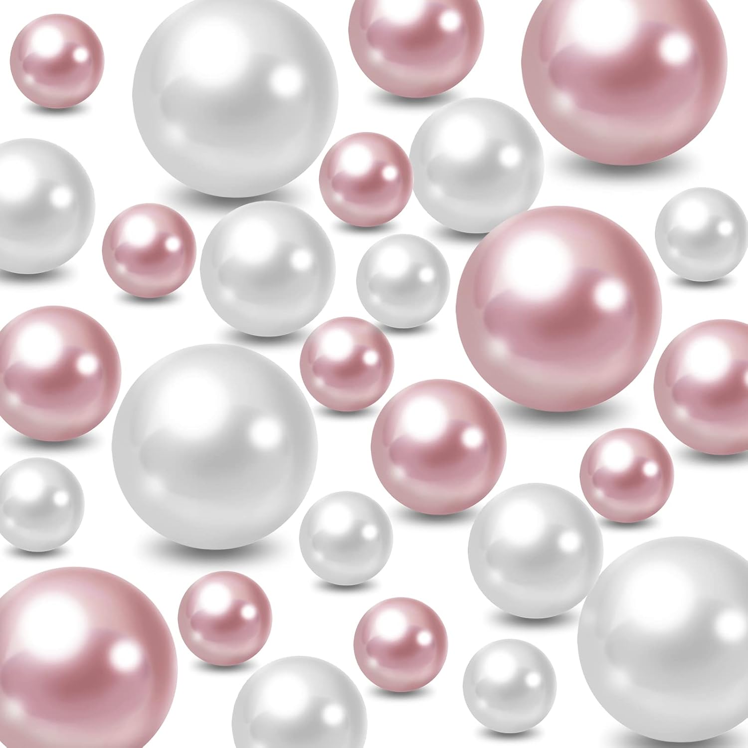 Vase Fillers - Boyistar 120 Pcs Floating Vase Filler Pearl, No Hole Vase Pearl Bead Assorted Sizes Round Faux Pearl for Vase Filler, Pearls for Brush Holder, DIY Crafts, Home Decor Pearl (Pink+White)