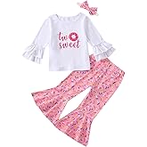 vchoohce Toddler Baby Girl Birthday Outfit Sweet Long Sleeve T-Shirt Doughnut Bell-Bottoms Pants Headband Clothes Set