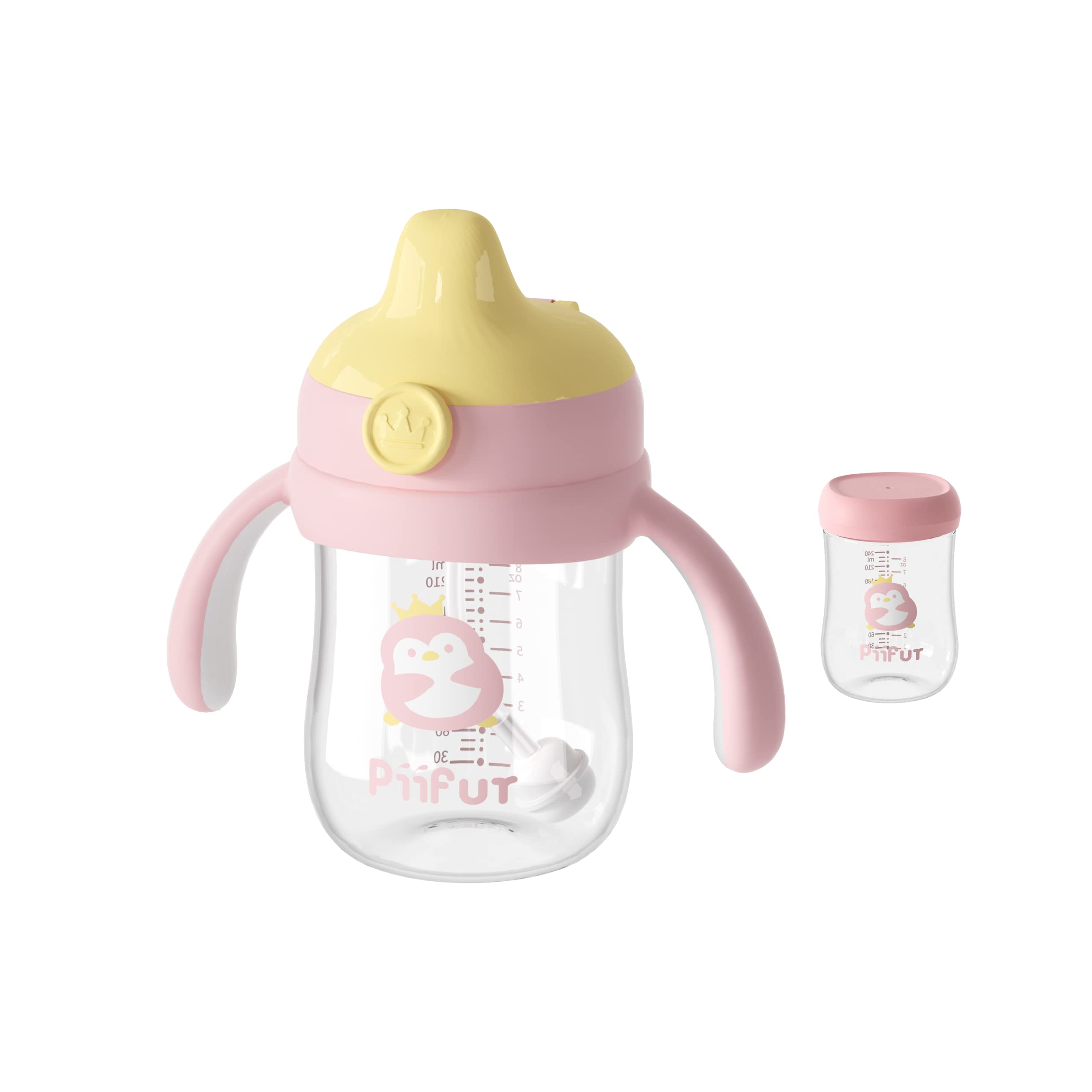 Photo 1 of Piifur Tritan Sippy Cup with Storage Lid for 6-18 Months Leak Proof, Weighted Straw Learner Cup with Handle for Baby 8 Ounce (Pink)