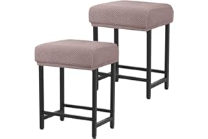 Levoberg Bar Stool Cover Rectangle Stretch Counter Height Barstool Slipcovers Rectangular Vanity Stool Cover Kitchen Counter Saddle Seat Cover for Wooden Metal Bench Set of 2 Taupe