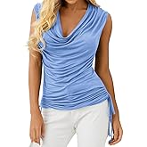 Veatzaer Women Cowl Neck Tank Tops Summer Ruched Sleeveless Casual Shirts Side Shirring Cotton Tops