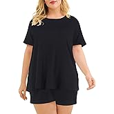 Celkuser Plus Size Pajamas Set for Women 2-Piece Short Sleeve Sleepwear Soft Loungewear PJs with Pockets 1x-5x