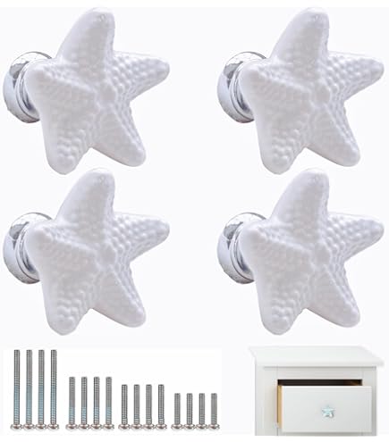 Joyindecor Ceramic Starfish Drawer Pulls - Pack Of 12 Blue Knobs For Beach Theme Cabinets & Dressers