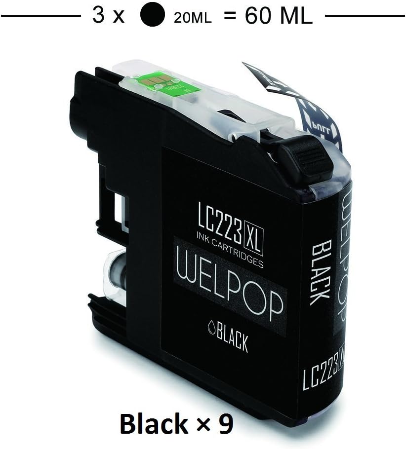 WELPOP LC223XL Compatible Ink Cartridge High Yield Replacement for Brother LC223 Use With Brother DCP-J4120DW MFC-J5320DW MFC-J5620DW MFC-J5720DW, Black × 9