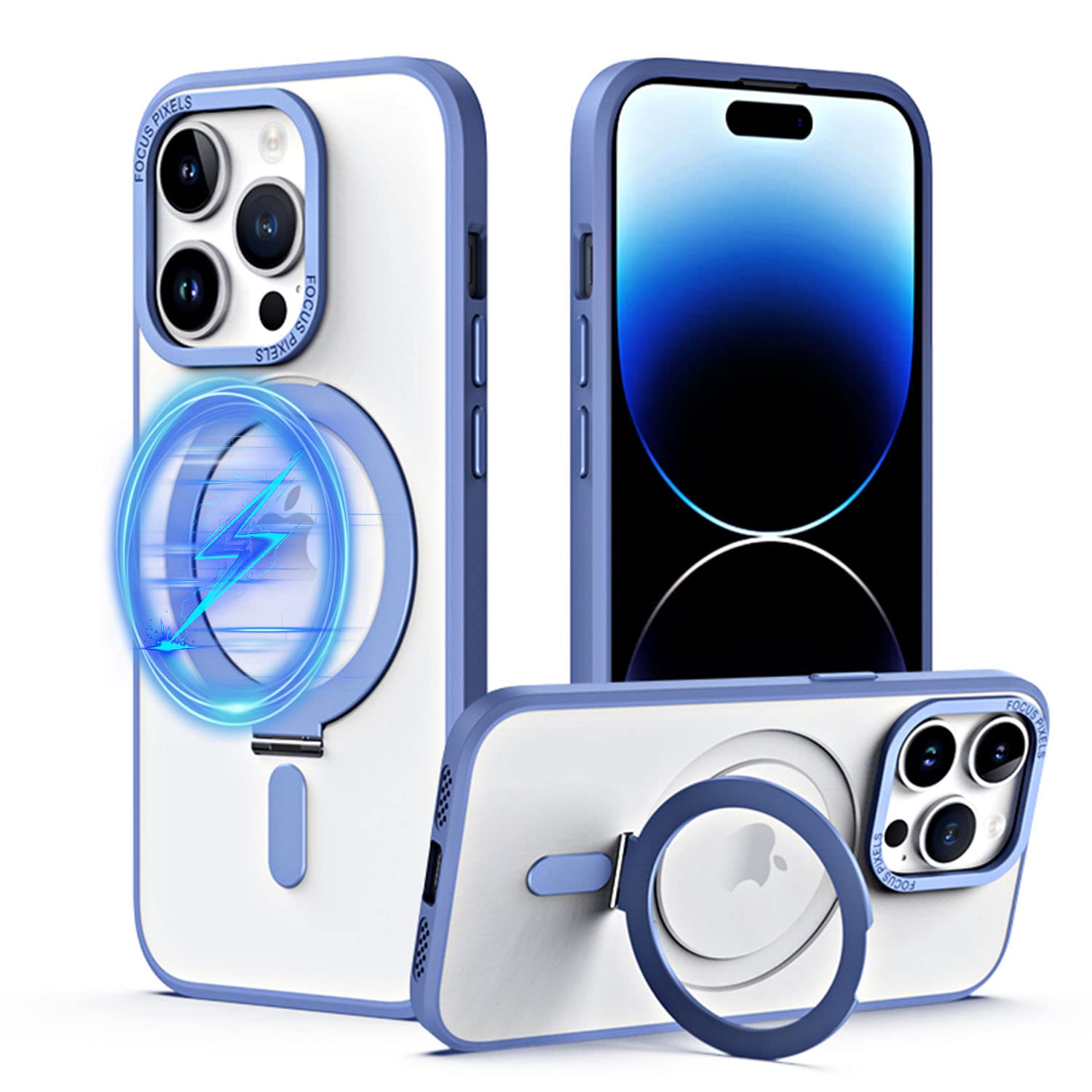 QLTYPRI Magnetic Case for iPhone 14 Pro Max Case Compatible with MagSafe with Invisible Kickstand, Slim Translucent Matte Shockproof Protective Phone Case Cover for iPhone 14 Pro Max – Light Blue