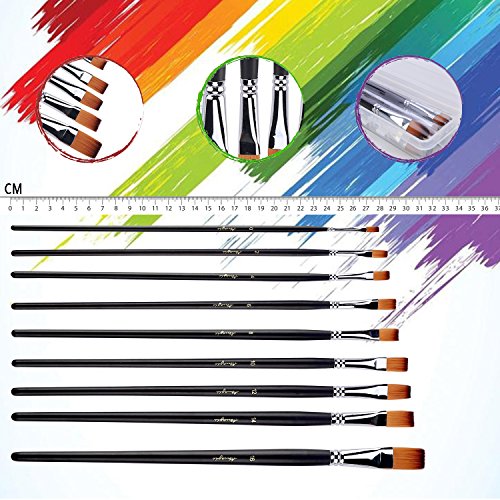 Flat Tipped Brushes for Acrylic Oil Watercolor by Amagic 9 Pcs Artist Face and Body Professional Painting Kits with Synthetic Nylon Tips