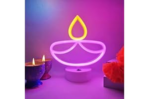 Fadraney 2Pcs Diwali Neon Sign with Holder Base, Oil Lamp Diya Shape LED Neon Signs Desktop Decoration, USB or 3-AA Battery Powered, Diwali Decorations for Home Room Bedroom Indian Temples Decor