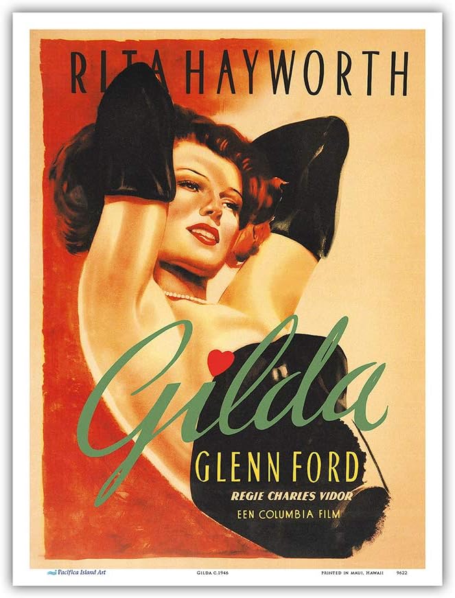 Gilda - Starring Rita Hayworth and Glenn Ford - Vintage Film Movie Poster c.1946 - Master Art Print 9in x 12in
