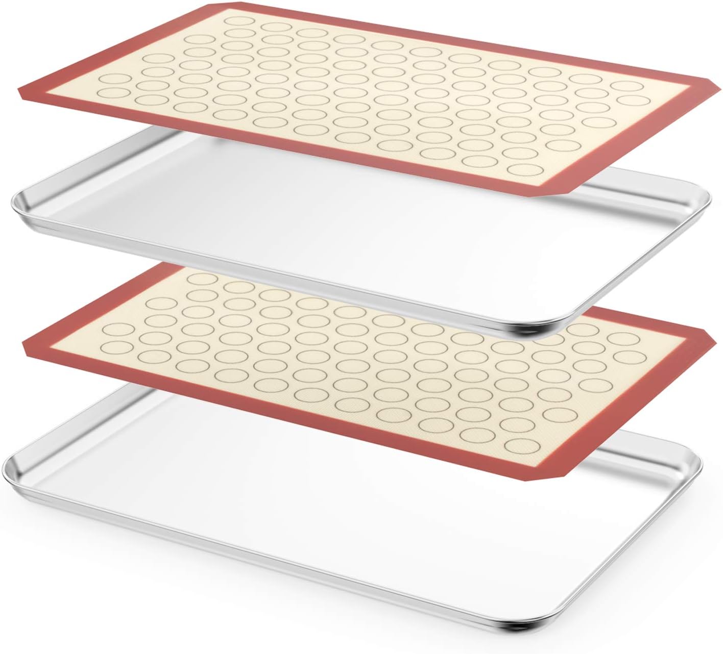 Stainless Steel Baking Sheet with Silicone Baking Mat Set 24” x 16” x 1”, Zacfton Cookie Sheet with Silicone Mat Set of 4 (2 Sheets + 2 Mats), Cookie Pan with Silicone Mat for Toaster Oven