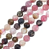 HOBBIESAY 90PCS Faceted Natural Tourmaline Beads 4mm Round Small Gemstone Strands Mixed Color Loose Spacer Seed Beads for Fine Wire DIY Necklace,Hole:1mm