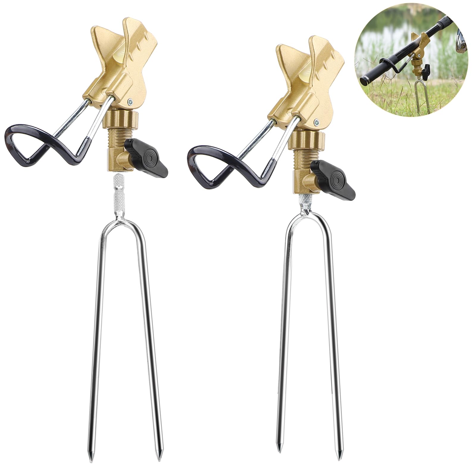 DBREAKS Rod Holder, Pack of 2 Stainless Steel Fishing Rod Holder, 360° Adjustable Holder for Fishing Rods, Fishing Rod Stand, Angle Adjustable Fishing Rod Holder, Rod Rest Holder