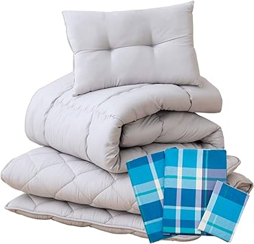 Amazon Com Emoor 6 Piece All In One Japanese Futon Set Lumiere3 Twin Size Chemical Free Cover Plaid Ocean Home Kitchen