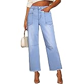 SHEWIN Straight Leg Jeans for Women High Waisted Stretchy Jeans Wide Leg Ankle Denim Pants with Pockets