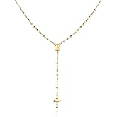 Barzel 18K Gold Plated Virgin Mary Rosary Bead Cross Necklace - Made In Brazil