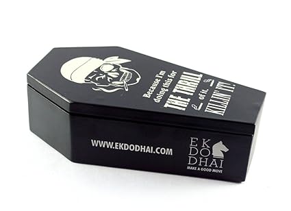 Ek Do Dhai Coffin MDF Ashtray (20 cm x 11 cm x 11 cm, Black)