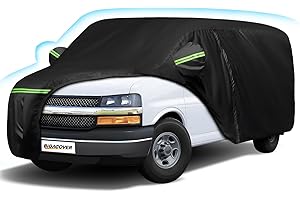 BIGACOVER Car Cover for Express Van/GMC Savana Cargo Van 1500/2500/3500 1996-2025 (SWB), 420D Sun Heat Protection Outdoor Full Car Covers with Driver Side Zipper Windproof Heavy Duty Protection