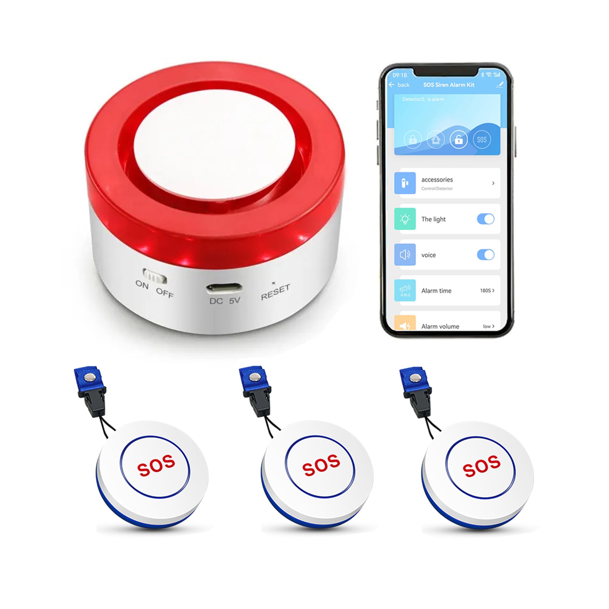 WiFi Caregiver Pager Call Button: Wireless Nurse Alert Call Bell, Personal Alarm Call Button with App Alerts, Emergency Alert Pager for Elderly Patients (3 SOS Buttons+1 Siren)