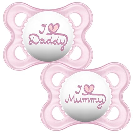 MAM Style I Love Mummy and Daddy Soother for 0 months + (2 pack Pink)