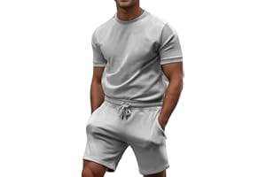 CHXLQQX Mens 2 Piece Sweatsuits Sets, Short Sleeve Crewneck Sweatshirt with Casual Shorts for Sports, Workout, Running