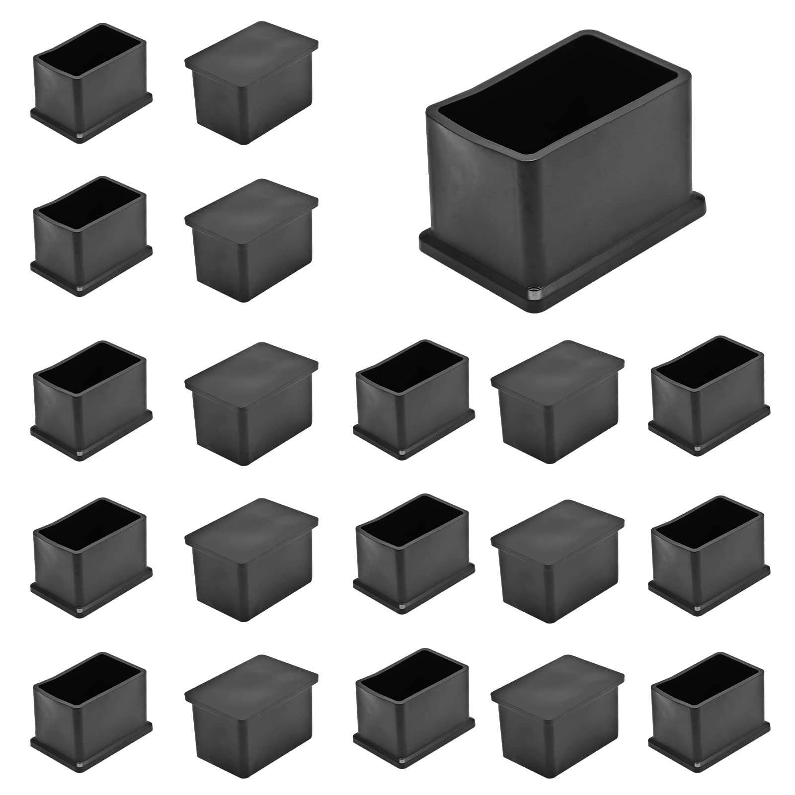 Cjueiom 20pcs 25mm x 38mm / 1" x 1-1/2" Chair Leg Floor Protectors Rectangle Table Legs Covers, Black Chair Leg Caps PVC Furniture Leg Protectors, Chair Feet Protectors Stoppers Tips Ferrules Pads