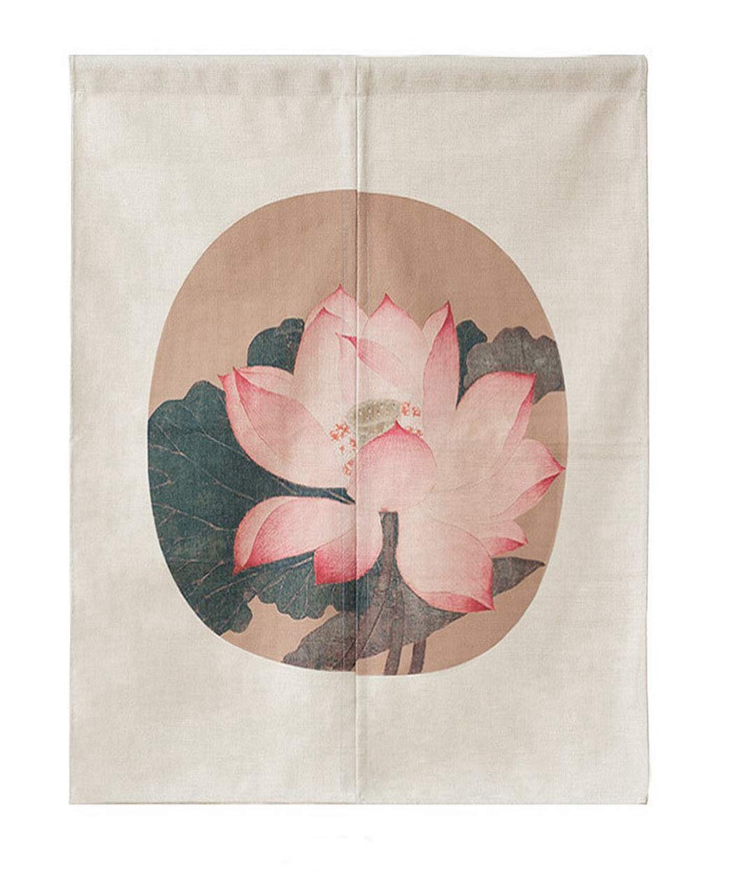 LIGICKY Japanese Style Noren Doorway Curtain Thick Cotton Linen Tapestry for Home Decoration 85 x 120cm (Vintage Lotus Flower)