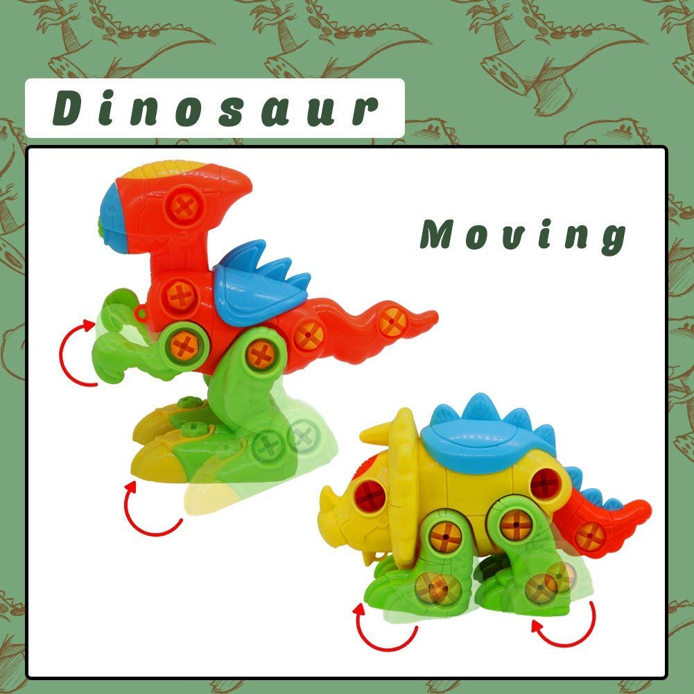 Akokie Dino Dinosaurs Toys Kids Figures Puzzle Assemble Kit Building Blocks DIY Construction Puzzle Toys For Boys And Girls Over 3 Years Old (2 Sets)