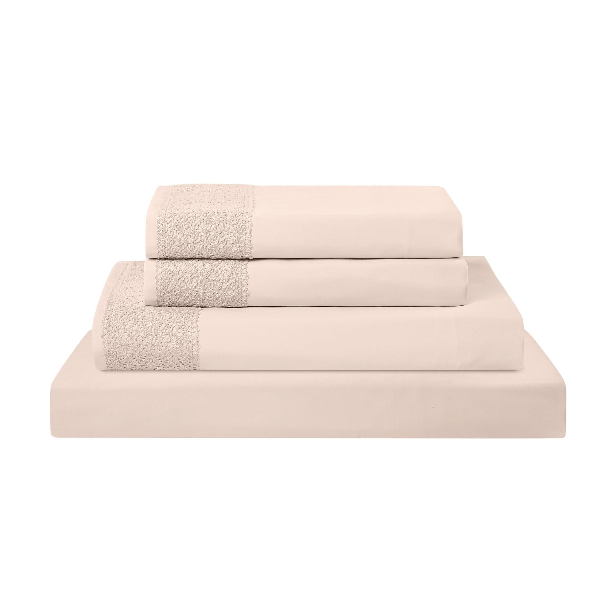 Modern Threads Pacific Coast Textiles 3 PIECE CROCHET LACE MICROFIBER SHEET SET BLUSH TWIN, Microfibre