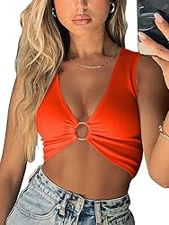 AEVZIV Sexy Crop Tops for Women Sleeveless Deep V